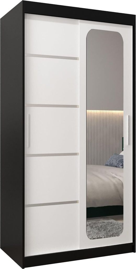 MEBLE KRYSPOL Promo 2100 Schlafzimmerschrank zwei Schiebetüren - Mattschwarz + Mattweiß