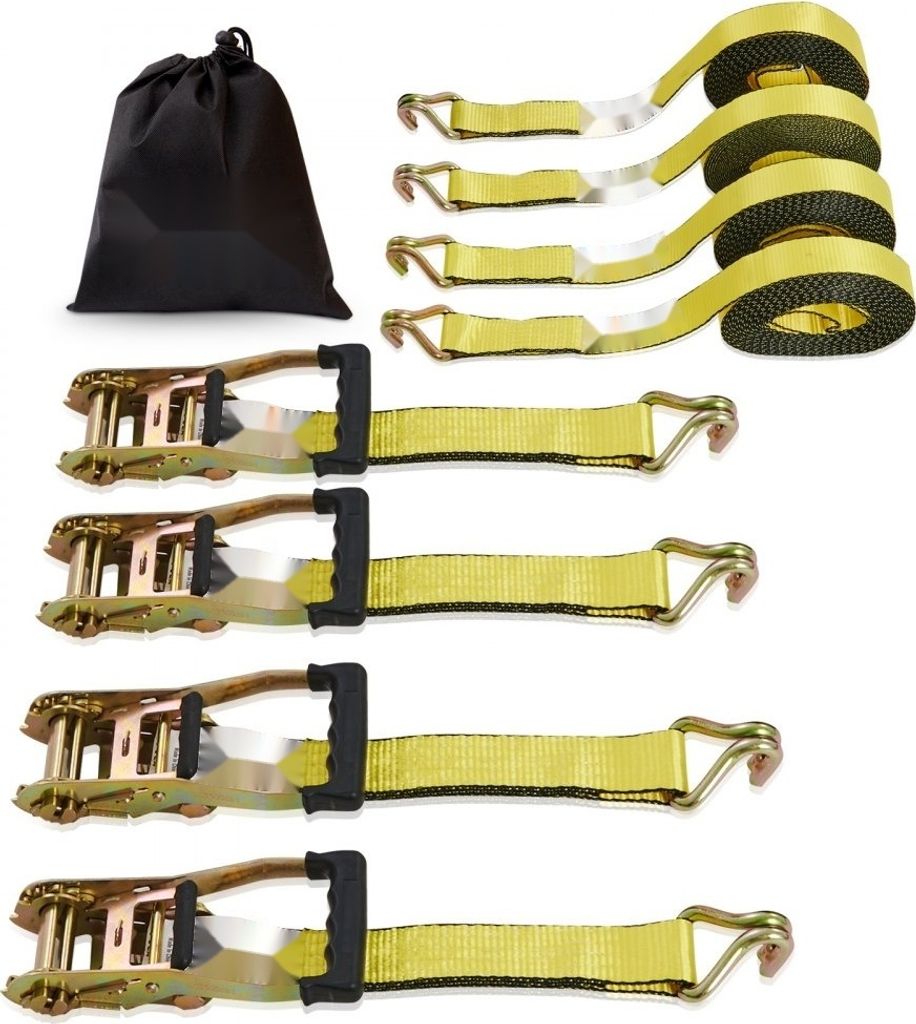 4er-Pack Spanngurte mit Ratsche - Robuste Doppel-J-Haken - 10.000 lbs - 2'' x 27'