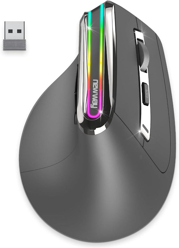 Vertikale kabellose Maus A9 - WiFi 2.4 GHz Wireless USB C - Wiederaufladbar - RGB - 2400 DPI - Ergonomisch - Leise - Integrierter Nano-Empfänger 10M