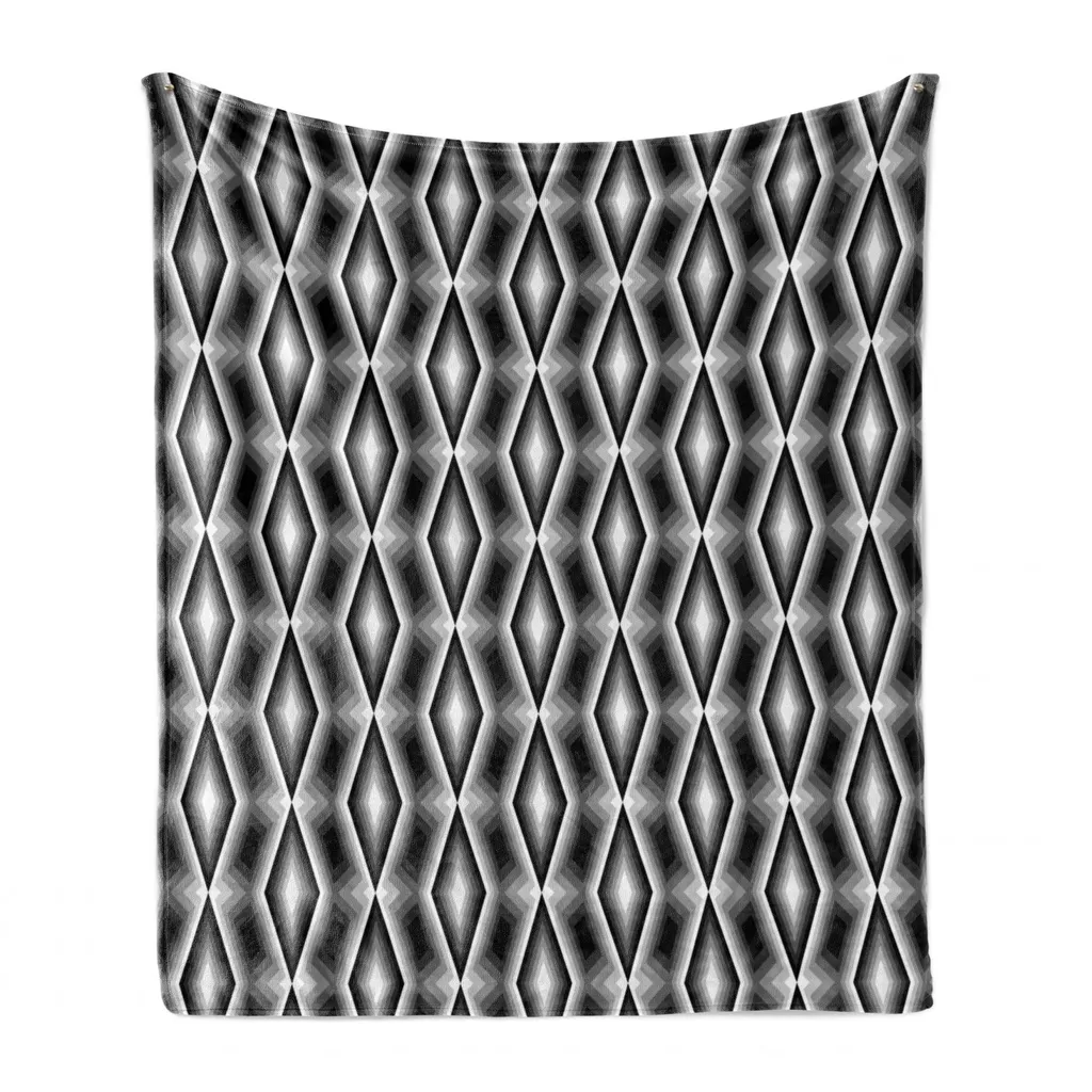 ABAKUHAUS Coperta in morbido pile di flanella, motivo a rombi monocromatici, soffice peluche per interni ed esterni, 125 x 175 cm, bianco e grigio scuro - 3
