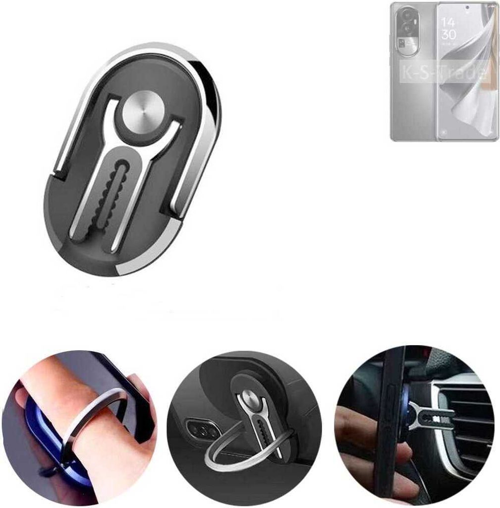 K-S-Trade 3in1 Smartphone-Ring Handy-Ring kompatibel mit Oppo Reno10 Pro Fingerhalterung Handyring Tischständer Lüftungsgitter-Halterung Tisch