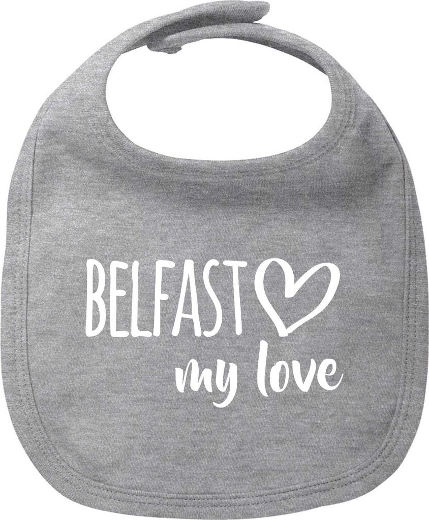 Huuraa Baby Lätzchen Belfast my love Heather Grey Klettverschluss Baumwolle Latz Geschenkidee
