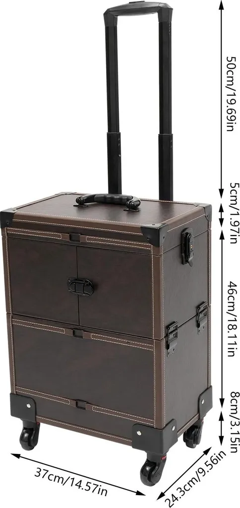 Valise à maquillage 4 roues pivotantes et poignée télescopique en cuir PU - 3