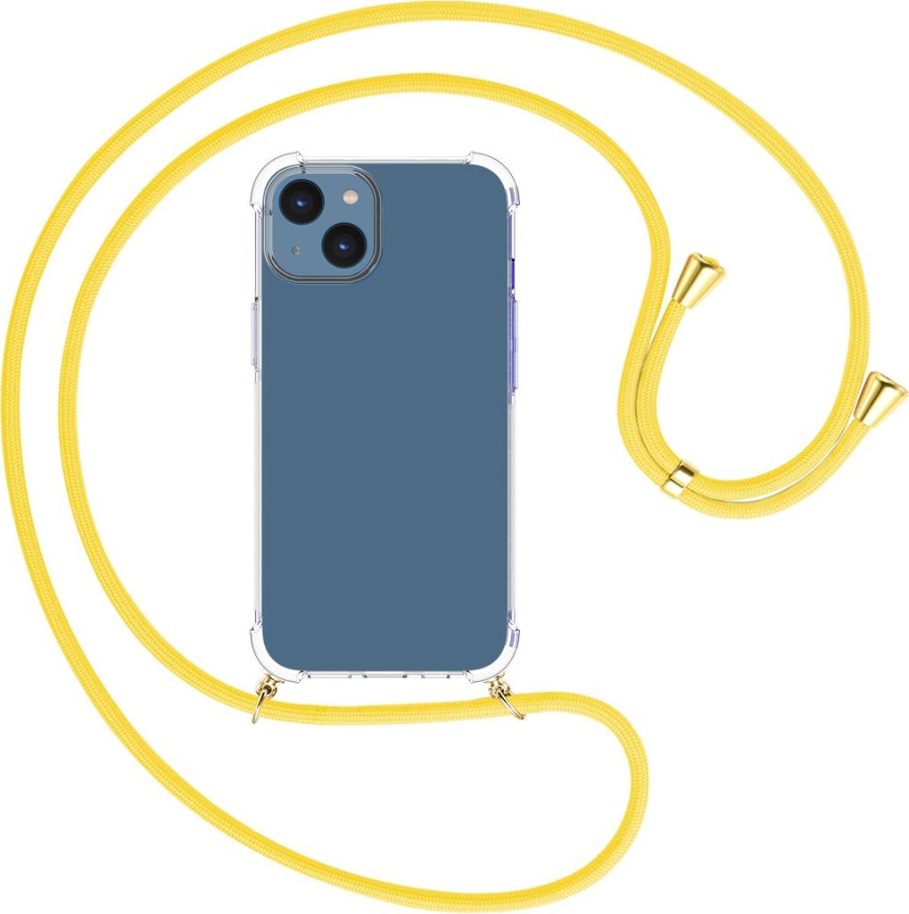Handykette Backcover-Schutzhülle mit Band (Metall goldfarben) für Apple iPhone 15 - gelb