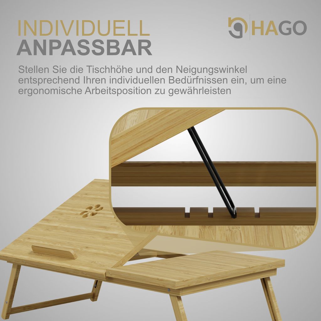 HAGO24 Laptoptisch 54x34cm Bambus Lapdesk Notebooktisch Produktbild 5