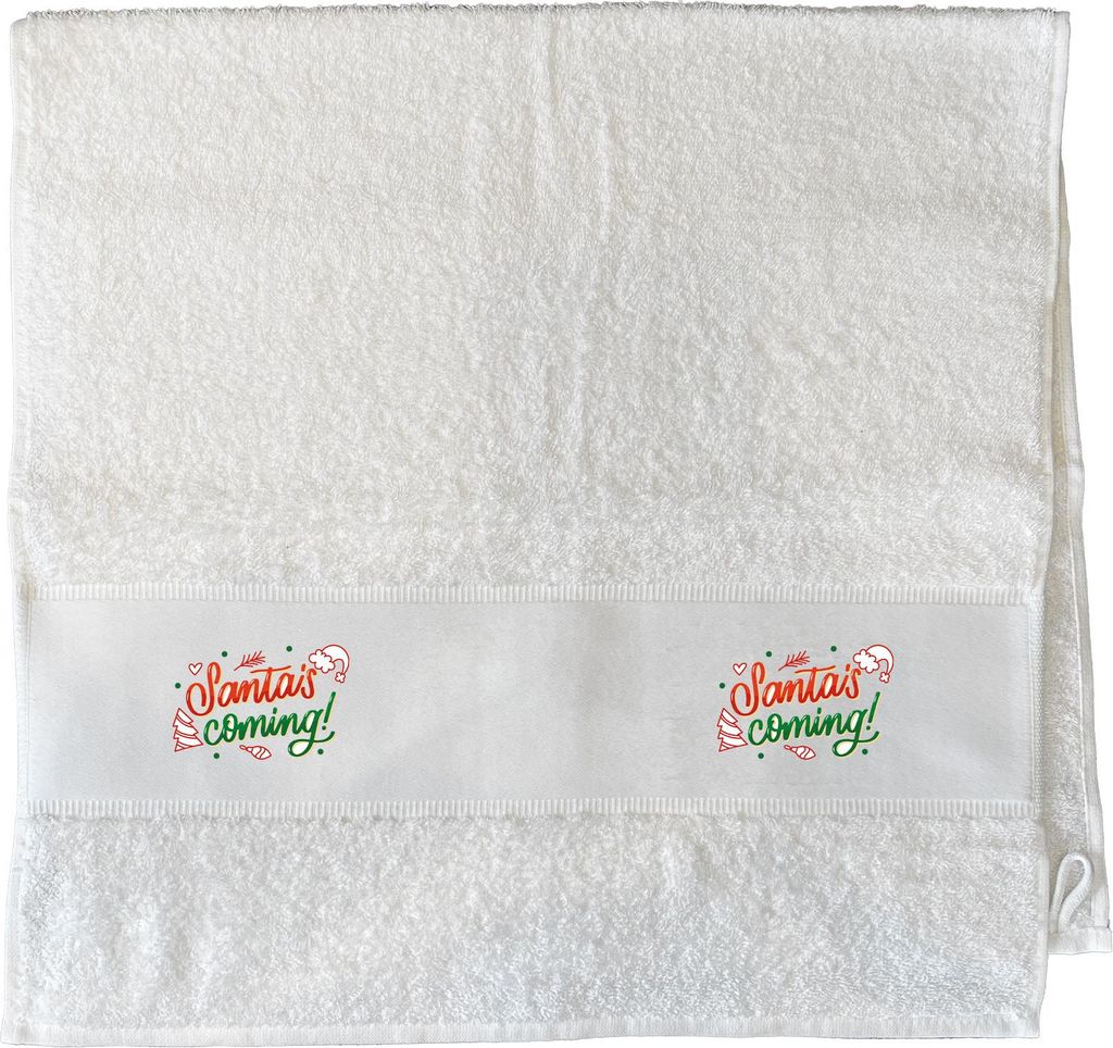 Huuraa Handtuch Santa is Coming Schriftzug 50x100cm White Baumwolle Handtuch Geschenkidee