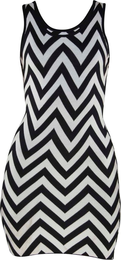 Schwarz-Weiß ZigZag Muster Kleid körperbetont Stretch-Strick pflegeleicht
