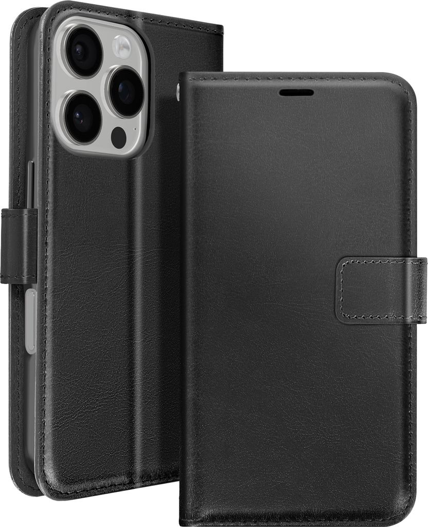 Mayaxess, Apple iPhone 16 Pro Wallet Case Standfunktion mit Handschlaufe, Schwarz