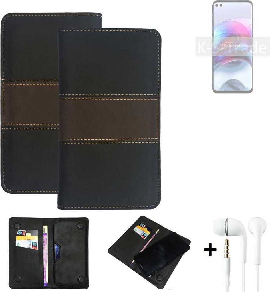 K-S-Trade Handyhülle + Kopfhörer kompatibel mit Motorola Edge S Schutzhülle Walletcase Bookstyle Tasche Schutz Case Hülle Wallet Cover Kunstleder