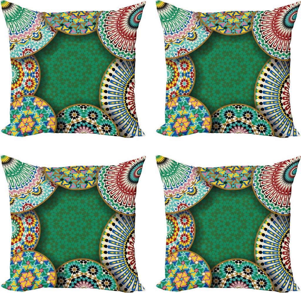 ABAKUHAUS marokkanisch Kissenbezug Set (4 Stück), Oriental Hippie-Motiv, Moderner Doppelseitiger Digitaldruck, 50 cm x 50 cm, Mehrfarbig