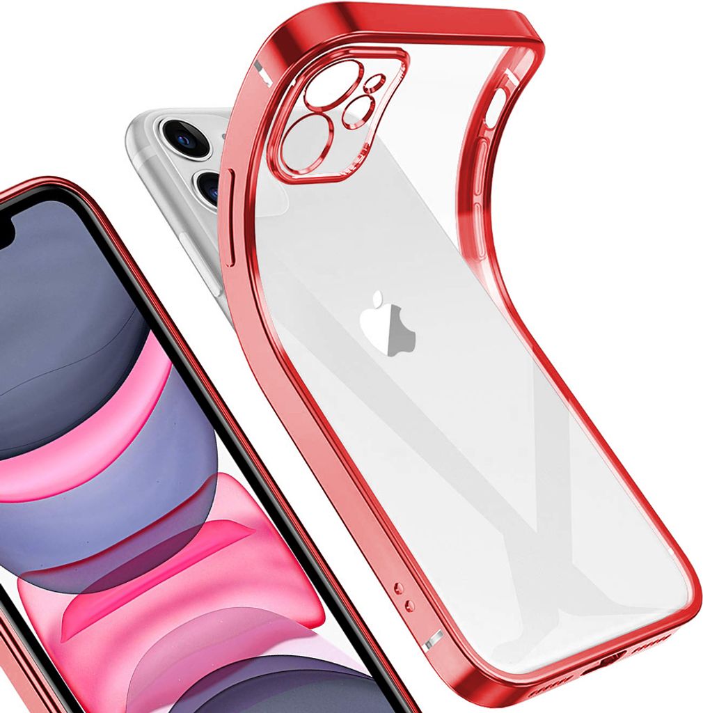 iPhone 11 Hülle, LaimTop Leicht Transparent Klar Gel TPU Silikon Quadratisch Überzug Rahmen Schutzhülle für iPhone 11 Rot