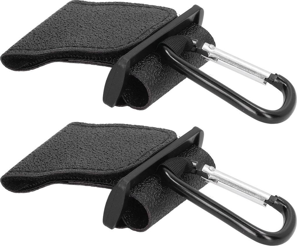 2 Stück schwarzer Kinderwagen-Haken, Mehrzweck-Freisprech-Lederhalterung, Karabiner