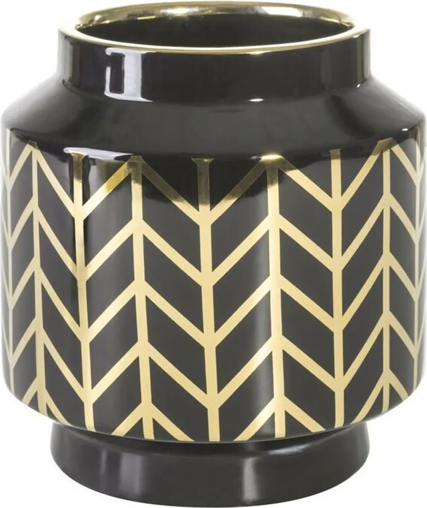 Vase EMERA noir doré 18x19 cm en dolomite - Finition artisanale luxueuse