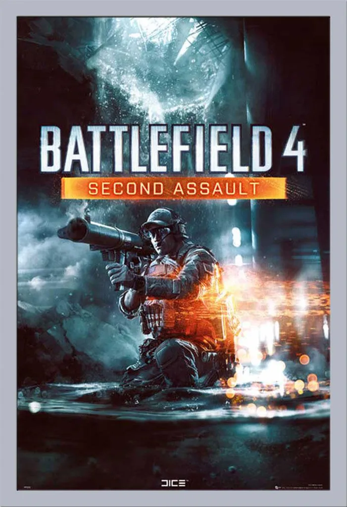 Poster Battlefield 4 Second Assault avec Cadre MDF Argenté Shinsuke
