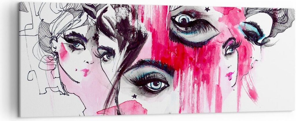 Bild auf Leinwand - Leinwandbild - Frauen Gesichter Augen illustration - 140x50cm - Wand Bild - Wanddeko - Leinwanddruck - Bilder - Kunstdruck - Le...