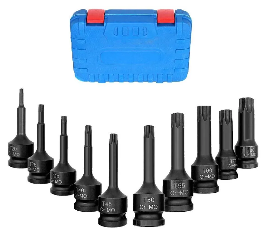 Coffret de douilles pour visseuse à chocs Torx rose en acier résistant 10pcs