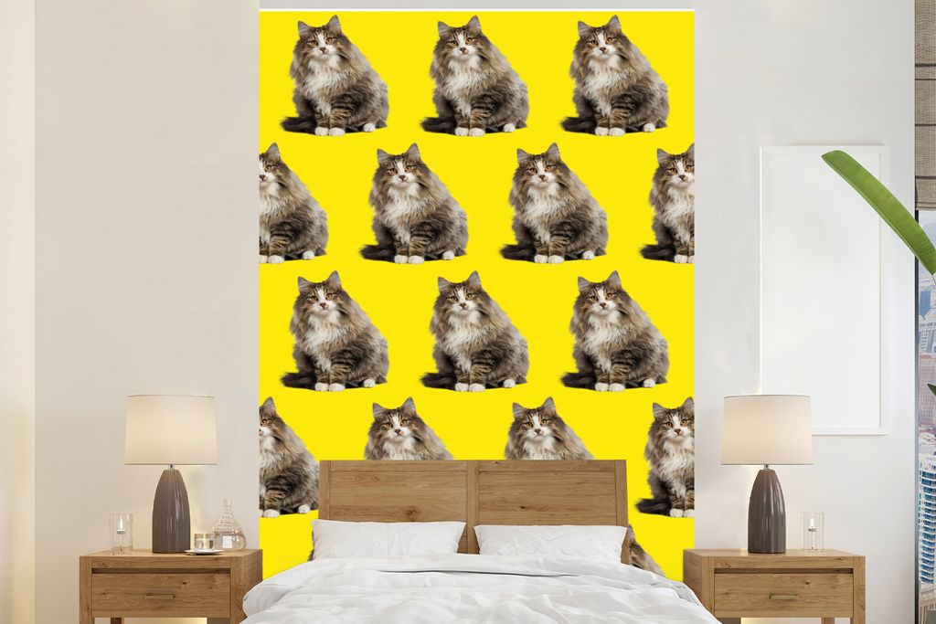 MuchoWow Fototapete für Wohnzimmer oder Schlafzimmer Wandtapete Vinyl Motivtapete Haustiere - Gelb - Muster - 145x220 cm - Wanddekoration