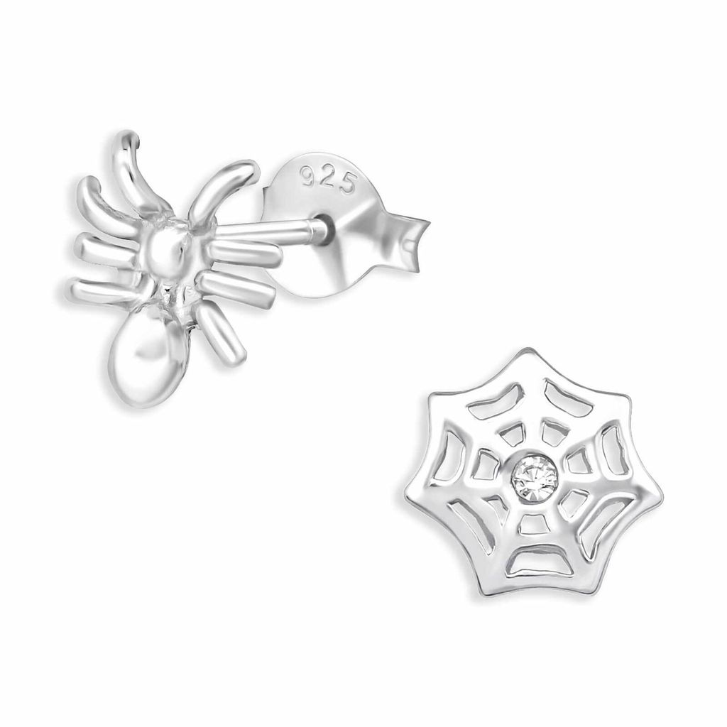 Monkimau Spinne mit Spinnennetz Ohrstecker Ohrringe aus 925 Silber Schmuck Silberohrringe Medizinisch für Kinder Mädchen Damen Frauen