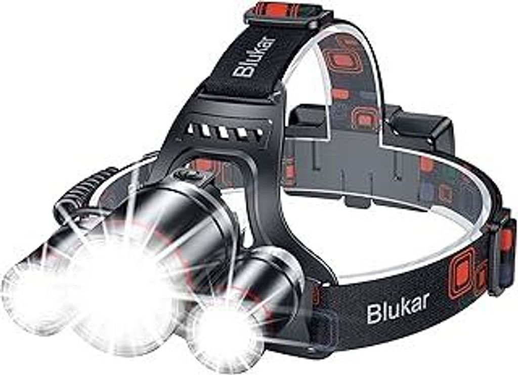 Blukar Stirnlampe LED Wiederaufladbar, Superhell 8000L Zoombar Kopflampe mit 5 Lichtmodi & Rotlicht, IPX6 Wasserdicht, 90° Einstellbar Stirnleucht...