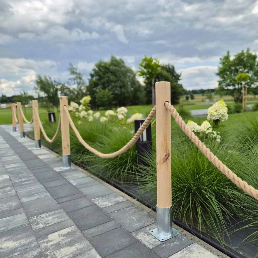 Recinzione da Giardino in Legno 6 Pali 80 cm con Corda di Immagine del prodotto 