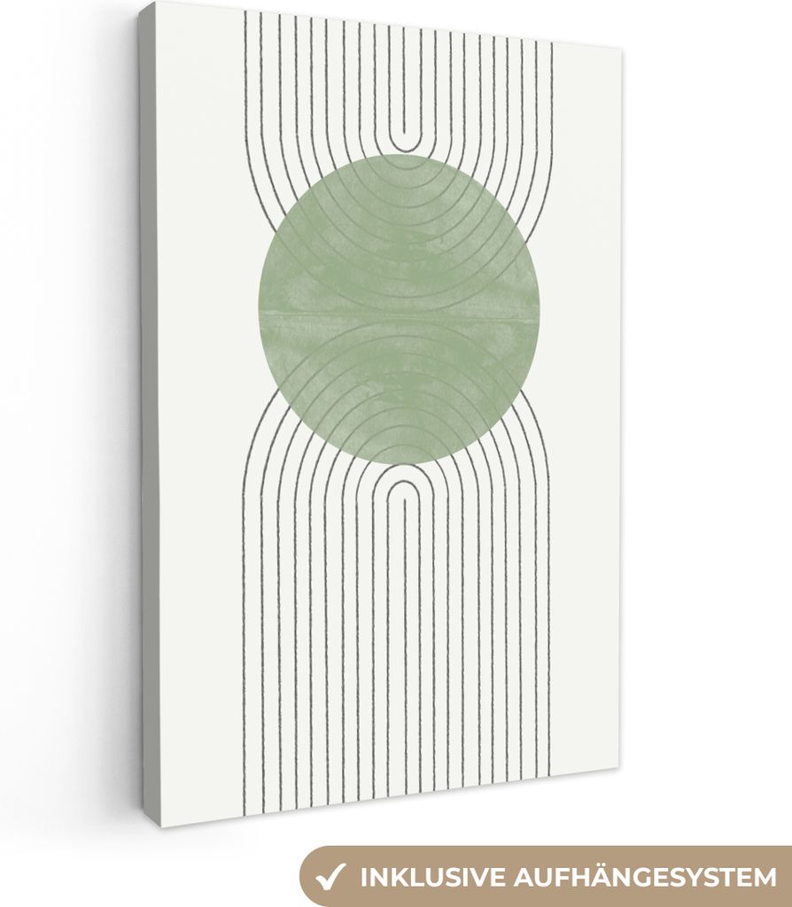 MuchoWow - Leinwandbilder - Linien - Kreis - Grün - Abstrakt, Wandbild, Wanddeko Bilder Wohnzimmer, 20x30 cm