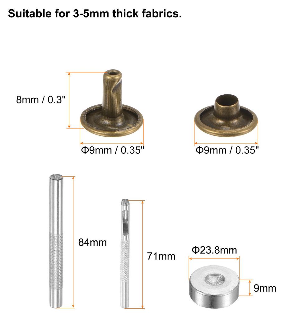 100 Stš¹ck 8 x 9mm Leder Nieten, Runde Doppelkappe Tubular Metall Hohlnieten mit Werkzeugen, Zubeh?r Rš¹cknieten fš¹r Lochzange Gš¹rtel Dek...