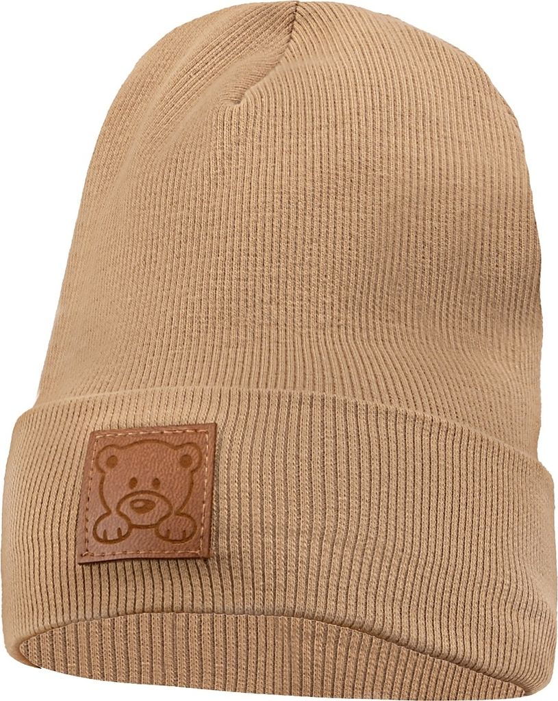 Kinder Beanie Strickmütze Mit Breiter Krempe Feinstrick Mütze Doppelt Gestrickt 40-42 Beige