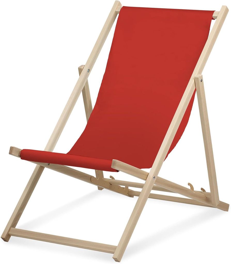 Liegestuhl - einfarbig - Rot - klappbar - aus Buchenholz - bis 95kg belastbar - 3fach verstellbare Lehne - Strandliege