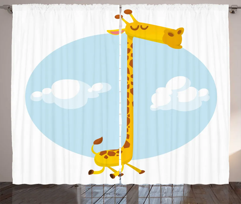 ABAKUHAUS Rideau Girafe Afrique à Fronces Blanc et Bleu Ciel 280x225 cm
