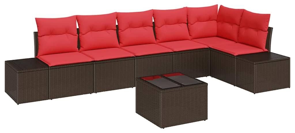 vidaXL Gartensofa-set mit Kissen 7 pcs Braun Poly-Rattan