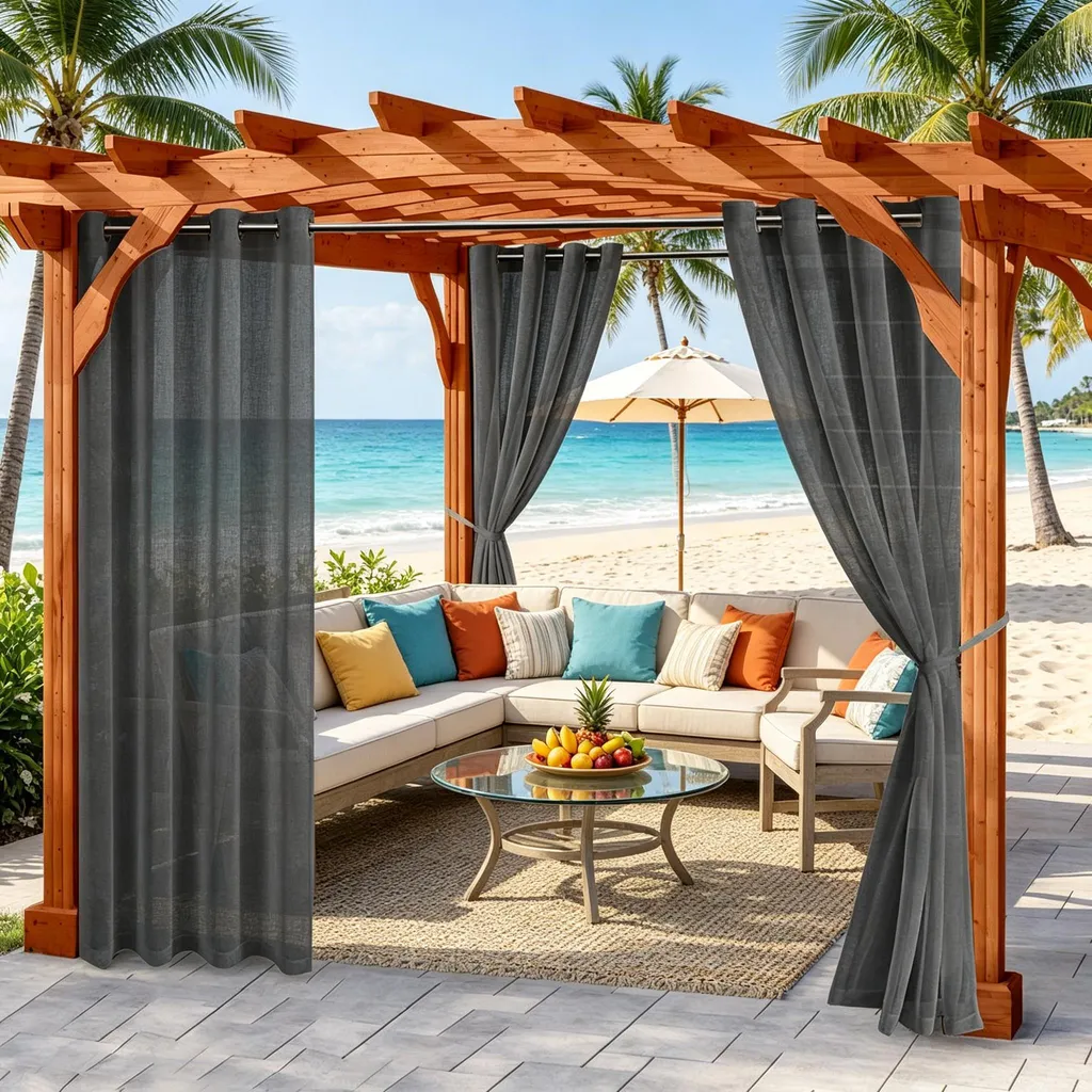 Rideaux de jardin pour pergola et terrasse, voilages noirs 132x241 cm