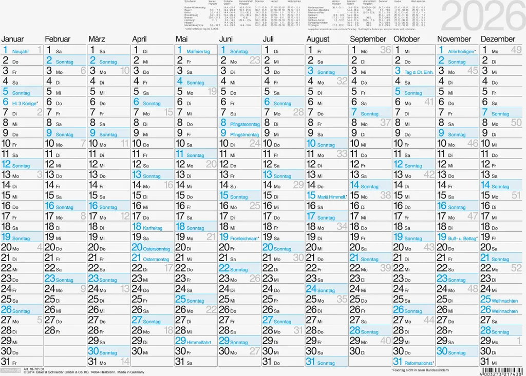 Calendrier de table A3 idéal pour planning de secrétariat et RDV