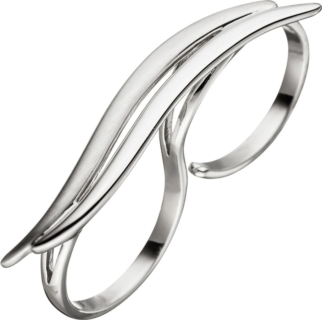 Zweifingerring Ring Damenring aus echtem 925 Sterling Silber teilmattiert Innenumfang 54mm Ø17.2mm
