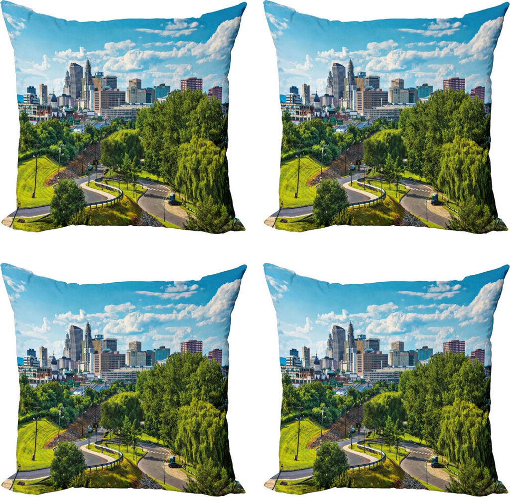 ABAKUHAUS Vereinigte Staaten Kissenbezug Set (4 Stück), Hartford Luft, Moderner Doppelseitiger Digitaldruck, 40 cm x 40 cm, Sky Blau, Grün, Grau