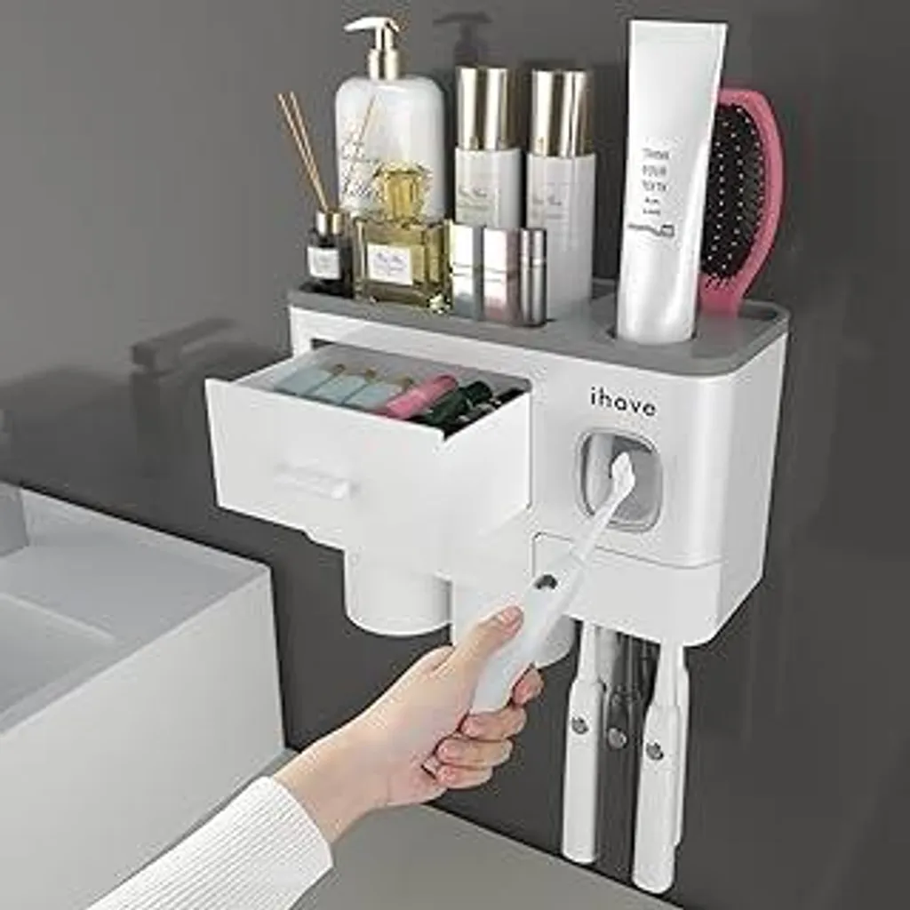 iHave Portaspazzolino da Muro con Dispenser: Organizer Bagno All-in-One
