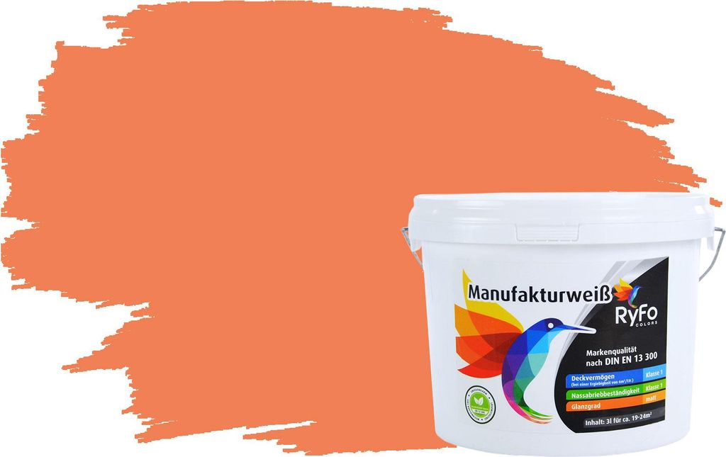 RyFo Colors Bunte Wandfarbe Manufakturweiß Korallenorange 3l - weitere Orange Farbtöne und Größen erhältlich, Deckkraft Klasse 1, Nassabrieb K...
