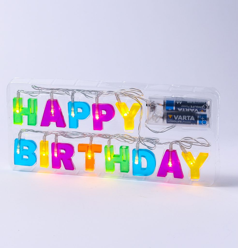 LED Lichterkette HAPPY BIRTHDAY - 13 warmweiße LED - L: 1,10m - Batteriebetrieb - bunt