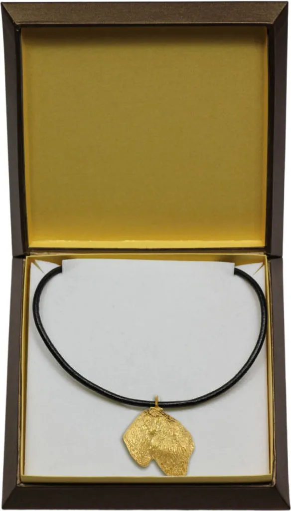 Cadeau pour fan de Terrier Russe Noir : Collier doré et boîte luxe