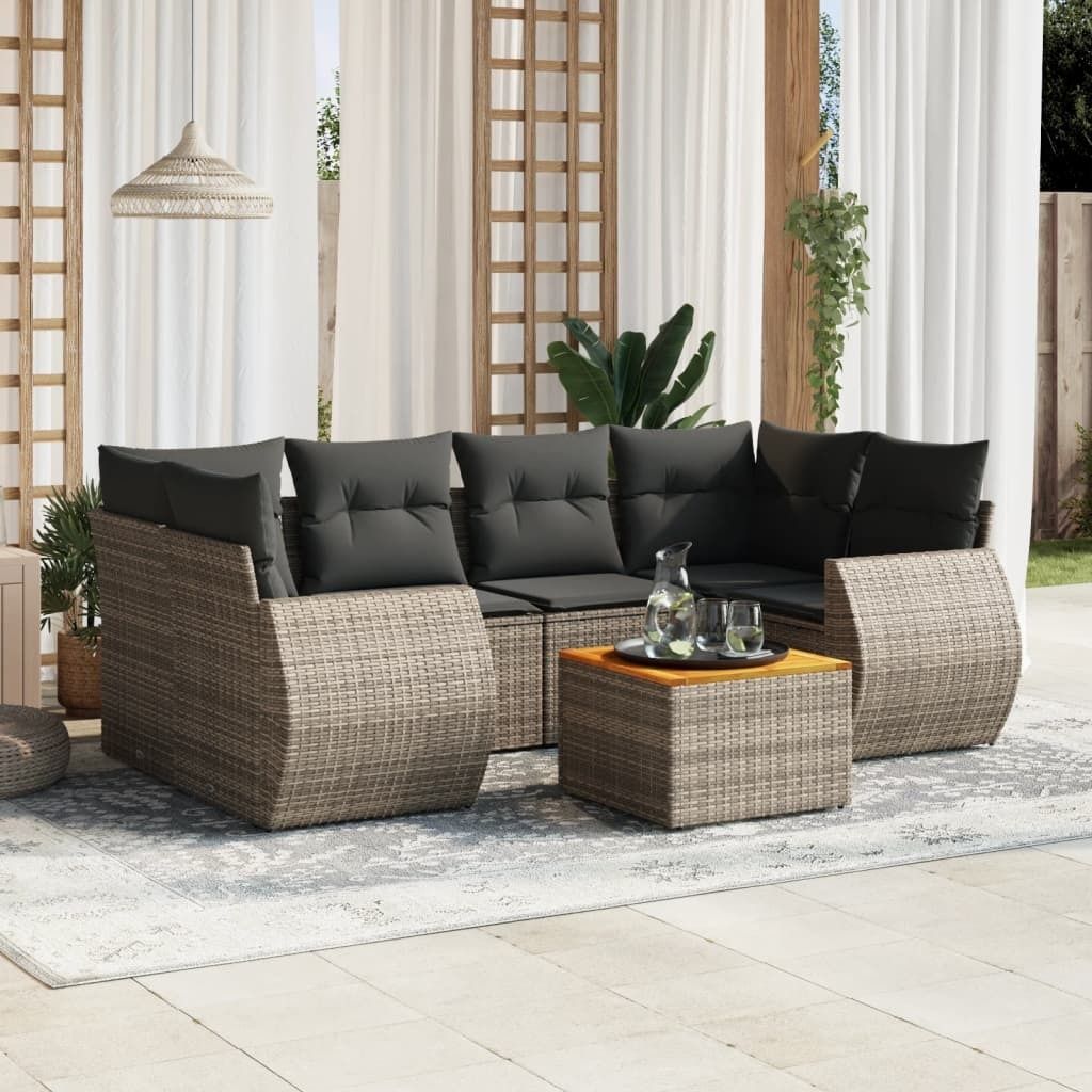 Maison Exclusive - 7-tlg. Garten-Sofagarnitur mit Kissen Grau Poly Rattan