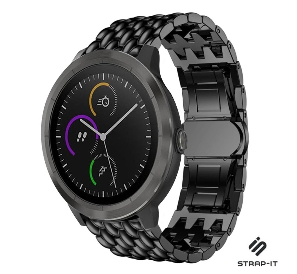 Strap-it Drachenband - Kompatibel mit Garmin Vivomove HR Armband Stahlarmband Hochwertiger EdelstahlFaltschließe für Armband Schwarz 20mm smartwatch