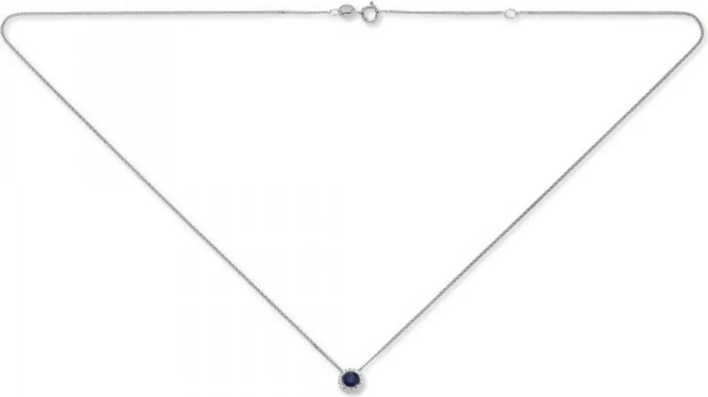 Collier or blanc 333 véritable serti d'un Safir bleu précieux facetté