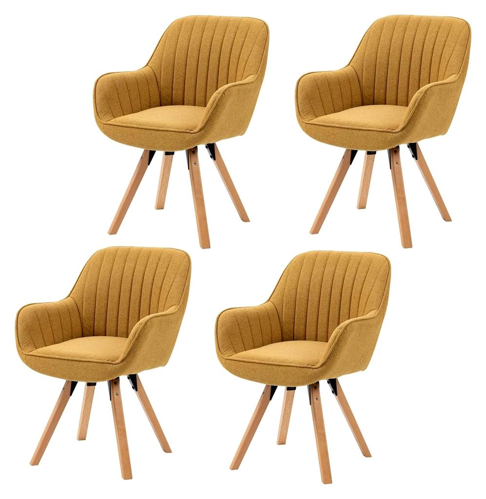 Drehbare Esszimmerstühle 4er Set Küchenstuhl Polsterstuhl mit Armlehne Sessel Schminkstuhl aus Stoff Massivholzbeine für Esszimmer Wohnzimmer Ar...