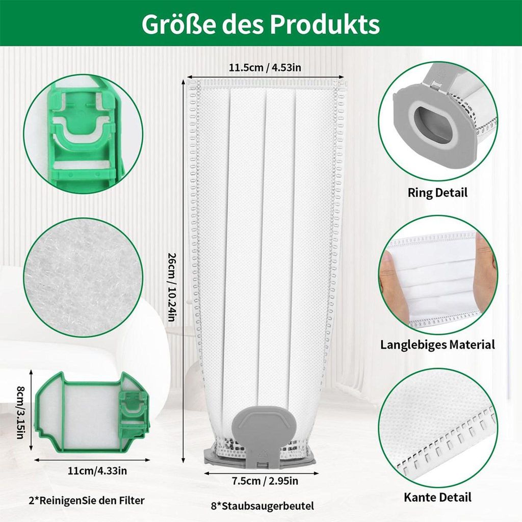 12 Staubsaugerbeutel + 2 Filter Für Vorwerk Kobold VK7 – 5-Schicht Filtration Mit Aktivkohle, Für VK7s/FP7/FP7S