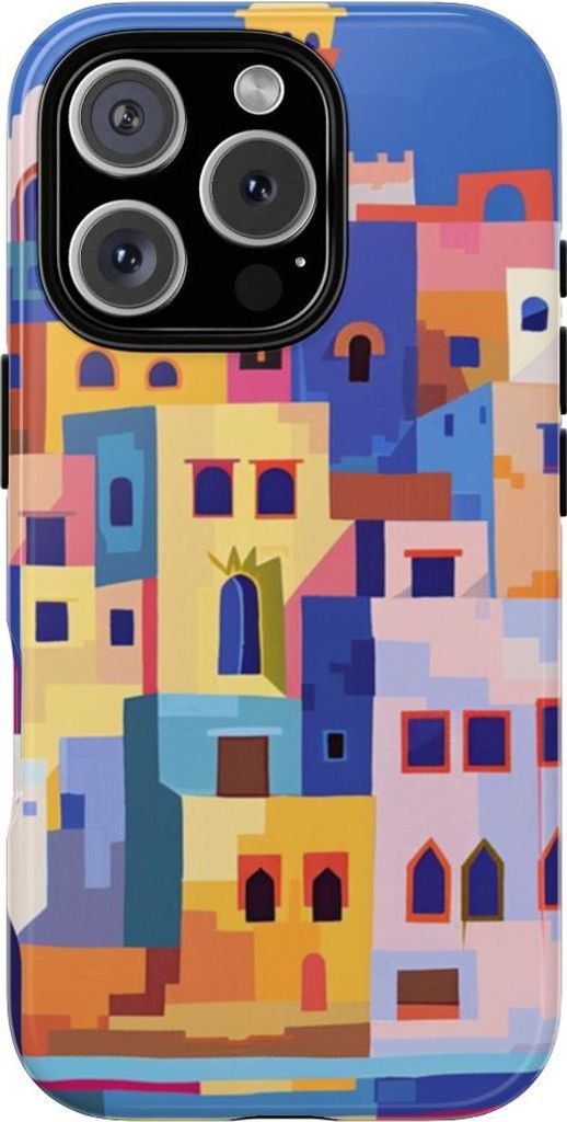 Bunte Küstenstadt-Illustration – Hülle Kompatibel mit iPhone 16 Pro