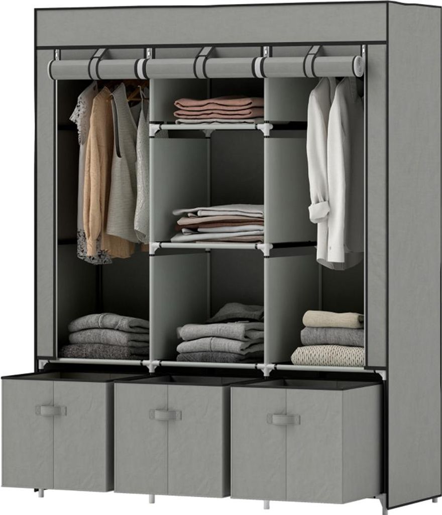 Portable Kleiderschrank mit Kleiderstange mit und Schubladen Stoffschrank Faltschrank für Schlafzimmer und Ankleidezimmer 125 x 43 x 162,5 cm Hell...