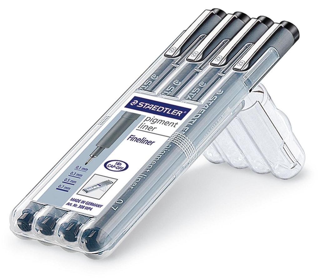 STAEDTLER Pigmentliner schwarz 4er Etui Produktbild 