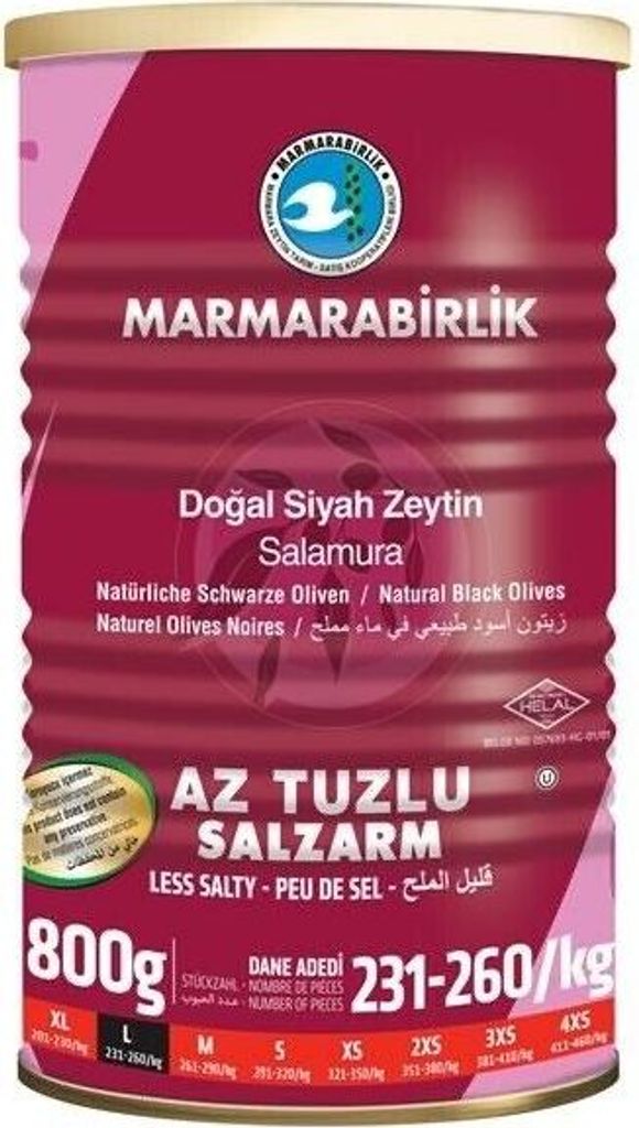 Marmarabirlik Natürliche Schwarze Oliven salzarm L 800g