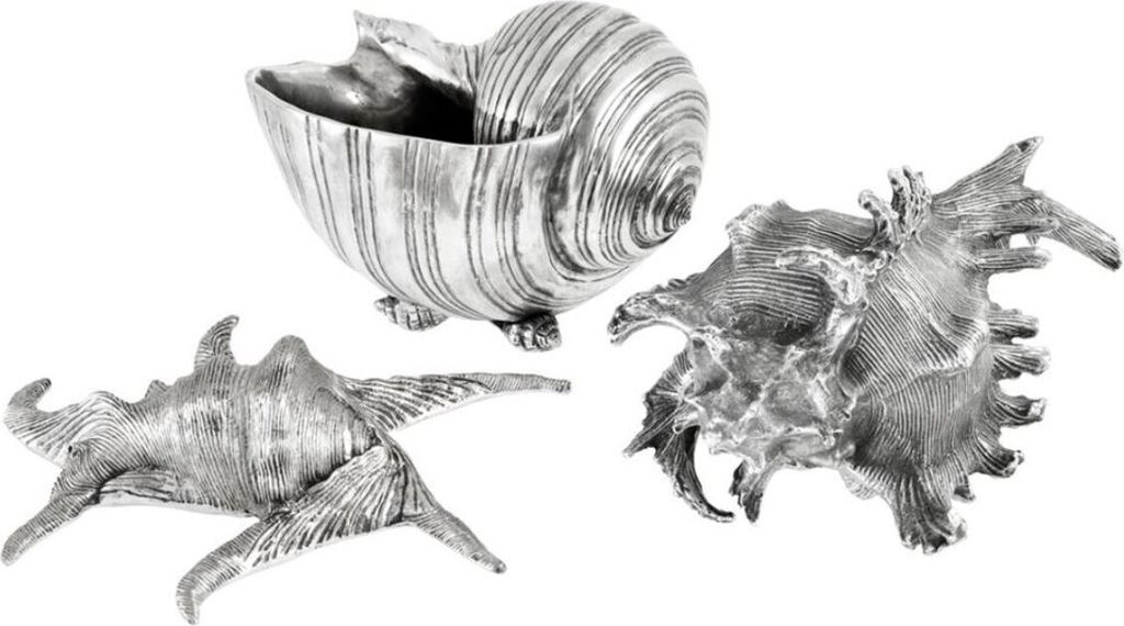 Casa Padrino Luxus Aluminium Muscheln Antik Silber - Deko 3er Set