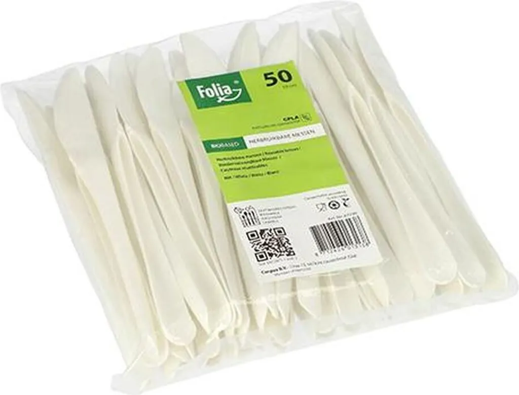 Couteau Bio Folia C-PLA 19 cm Blanc 97045 - Ultra Robuste - 1000 pcs