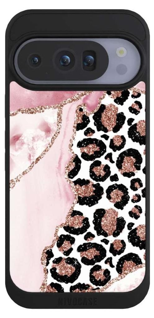 NIVOCASE Handyhülle für Google Pixel 10 Pro Hülle NIVOpure Case Schwarz Glitzer Look Leopard Marmor